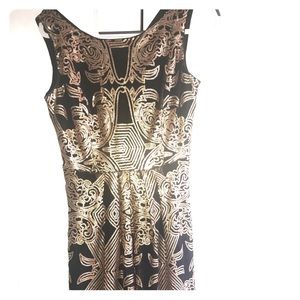 Black with gold sequin detail sleeveless dress